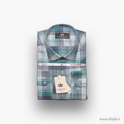 پیراهن مردانه چهارخانه آبی پارچه کتان