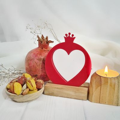 دکوری شب یلدا طرح قلب و انار - آینه پلکسی قرمز رومیزی | هدیه ماندگار شب چله