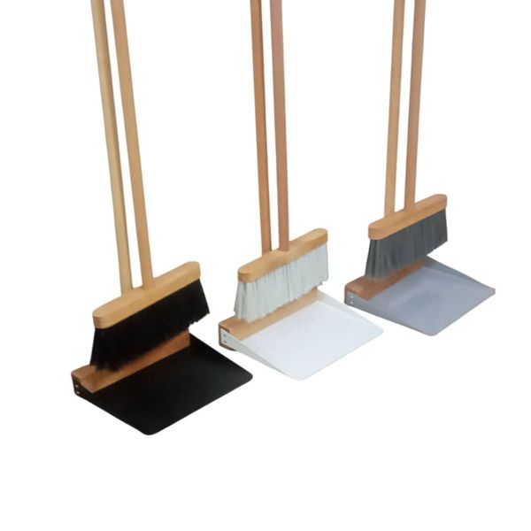 جارو و خاک‌انداز چوبی مدل کلاسیک خاکروبه فلزی