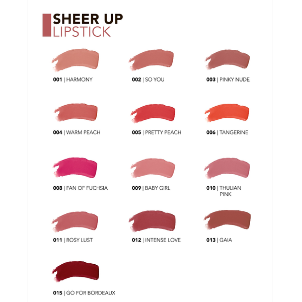 رژلب شیرآپ sheer up شماره های 001 تا 015