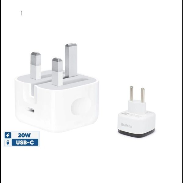 شارژر دیواری 20 وات اپل مدل B/A به همراه تبدیل 3 به 2 هادرون مدل A10E