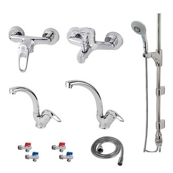 ست شیرآلات بهداشتی قهرمان مدل تندیس به همراه یونیکا البرز و شلنگ فلزی و پیسوال ساچمه‌ای مجموعه 10 عددی