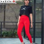 ست دو تکه زنانه پاگانی؛ تیشرت کراپ مشکی و لگ قرمز طرح Jordan