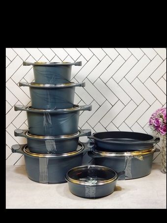 سرویس قابلمه دایکاست 15 پارچه سام‌ست مدل تراسا نقره آبی سنباده‌ای کد 40410015