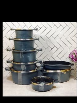 سرویس قابلمه دایکاست 15 پارچه سامست مدل تراسا نقره آبی سنبادهای کد 40410015