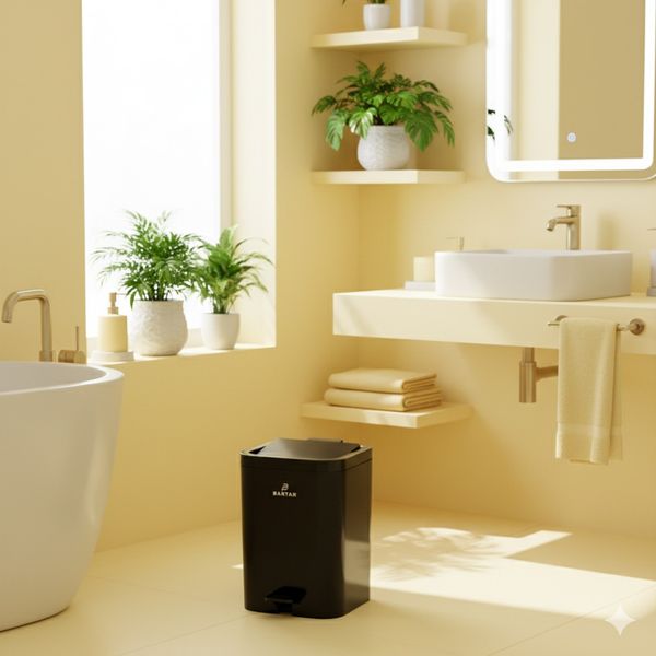 سطل پدالی و بادبزنی دو جداره مشکی – با کیفیت و طراحی مدرن