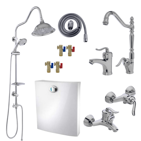 ست 11 تکه مدل قاجاری کروم + دوش دوکاره شیپوری (5 سال گارانتی شیرآلات + ارسال رایگان)