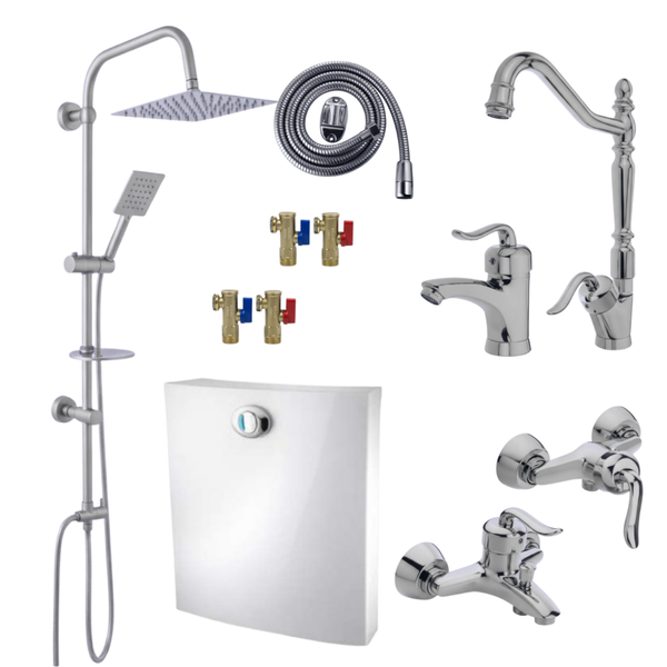 ست 11 تکه مدل قاجاری کروم + دوش دوکاره استیل (5 سال گارانتی شیرآلات + ارسال رایگان)