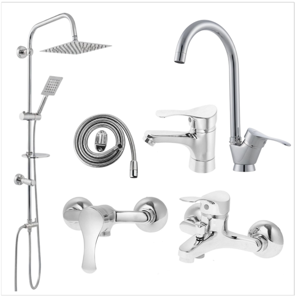 ست 6 تکه مدل لاله کروم + دوش دوکاره استیل (5 سال گارانتی شیرآلات + ارسال رایگان)