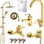 ست 11 تکه مدل قاجاری طلایی + دوش دوکاره استیل  (5 سال گارانتی شیرآلات + ارسال رایگان)