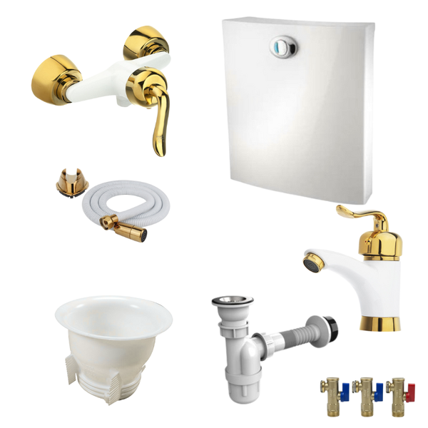 ست بازسازی 9 تکه سرویس بهداشتی قاجاری سفید طلا (5 سال گارانتی شیرآلات)