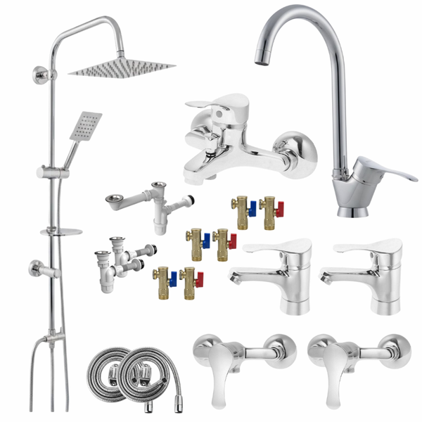 ست 18 تکه مدل لاله کروم + دوش دوکاره استیل (5 سال گارانتی شیرآلات + ارسال رایگان)