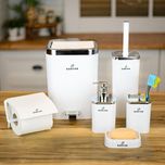 ست بهداشتی شش تکه با درب دو حالته آرام‌بند (بادبزنی و پدالی) مدل نقره‌ای