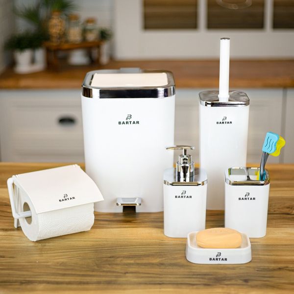 ست بهداشتی شش تکه با درب دو حالته آرام‌بند (بادبزنی و پدالی) مدل نقره‌ای