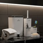 ست بهداشتی شش تکه با درب دو حالته آرام‌بند (بادبزنی و پدالی) مدل نقره‌ای