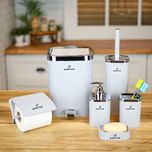 ست بهداشتی شش تکه با درب دو حالته آرام‌بند (بادبزنی و پدالی) مدل نقره‌ای