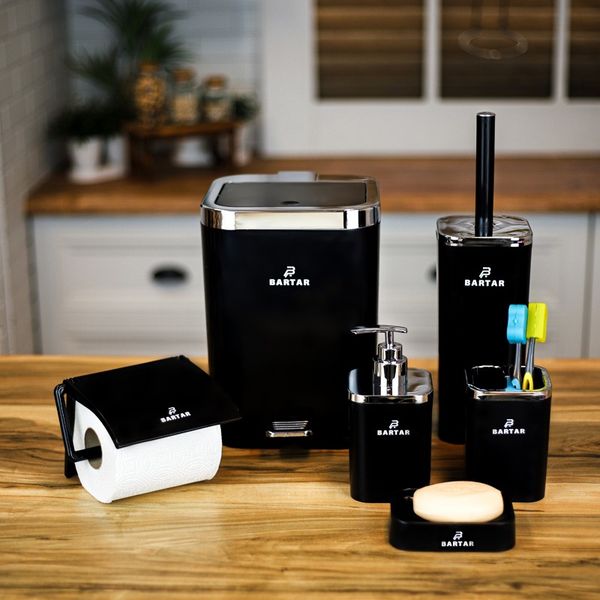 ست بهداشتی شش تکه با درب دو حالته آرام‌بند (بادبزنی و پدالی) مدل نقره‌ای