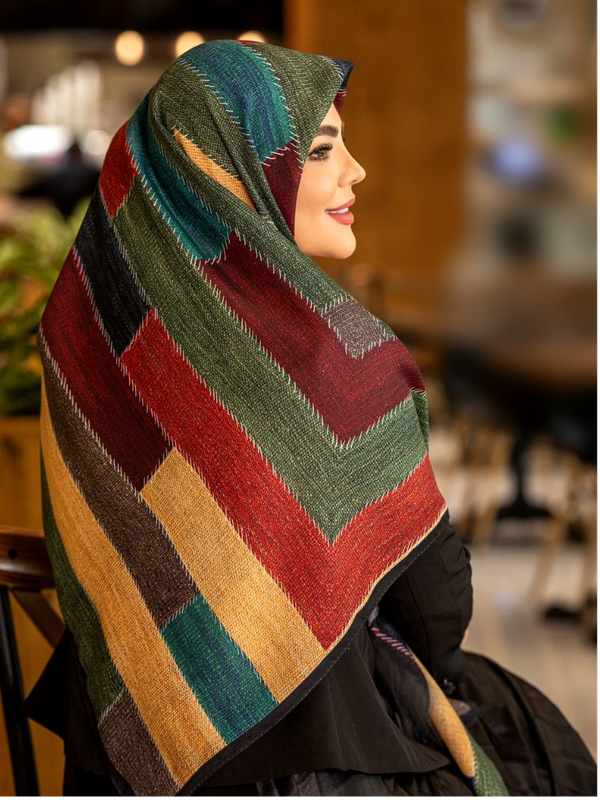 روسری نخی قواره 140 نخ گلوریا مدل رنگین کمان