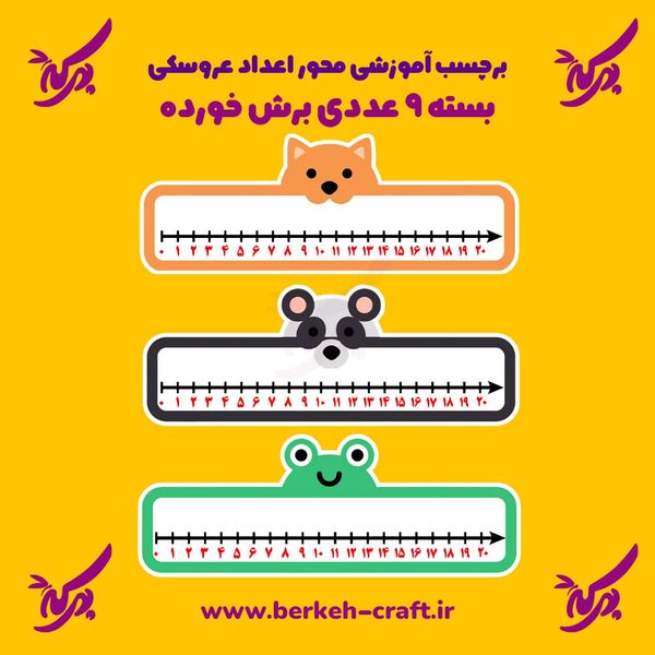 برچسب آموزش محور اعداد مدل عروسکی بسته 9 عددی