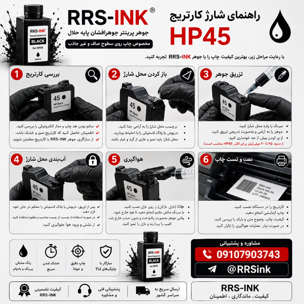 جوهر پرینتر مشکی (پایه حلال) مخصوص شارژ کارتریج HP45 | چاپ تاریخ روی سطوح صاف و صیقلی - 500 میلیلیتر