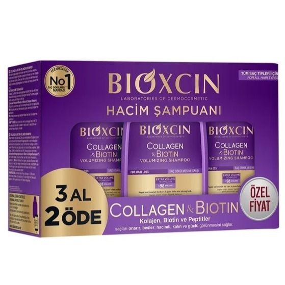 پک 3 عددی شامپو ضد ریزش مو بیوکسین BIOXCIN حاوی کلاژن و بیوتین
