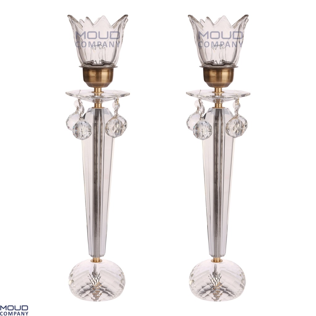 شمعدان کریستالی مدل 224 بی رنگ مجموعه 2 عددی (موعود)