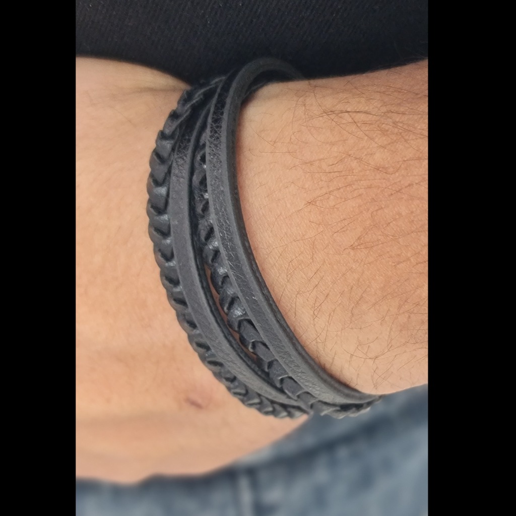 دستبند چرمی چهارلاین یراق نقره ای