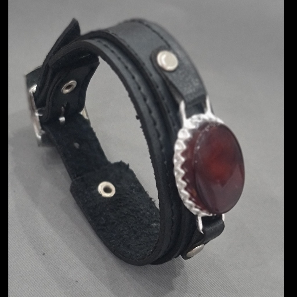 دستبند چرم پلاک سنگ عقیق