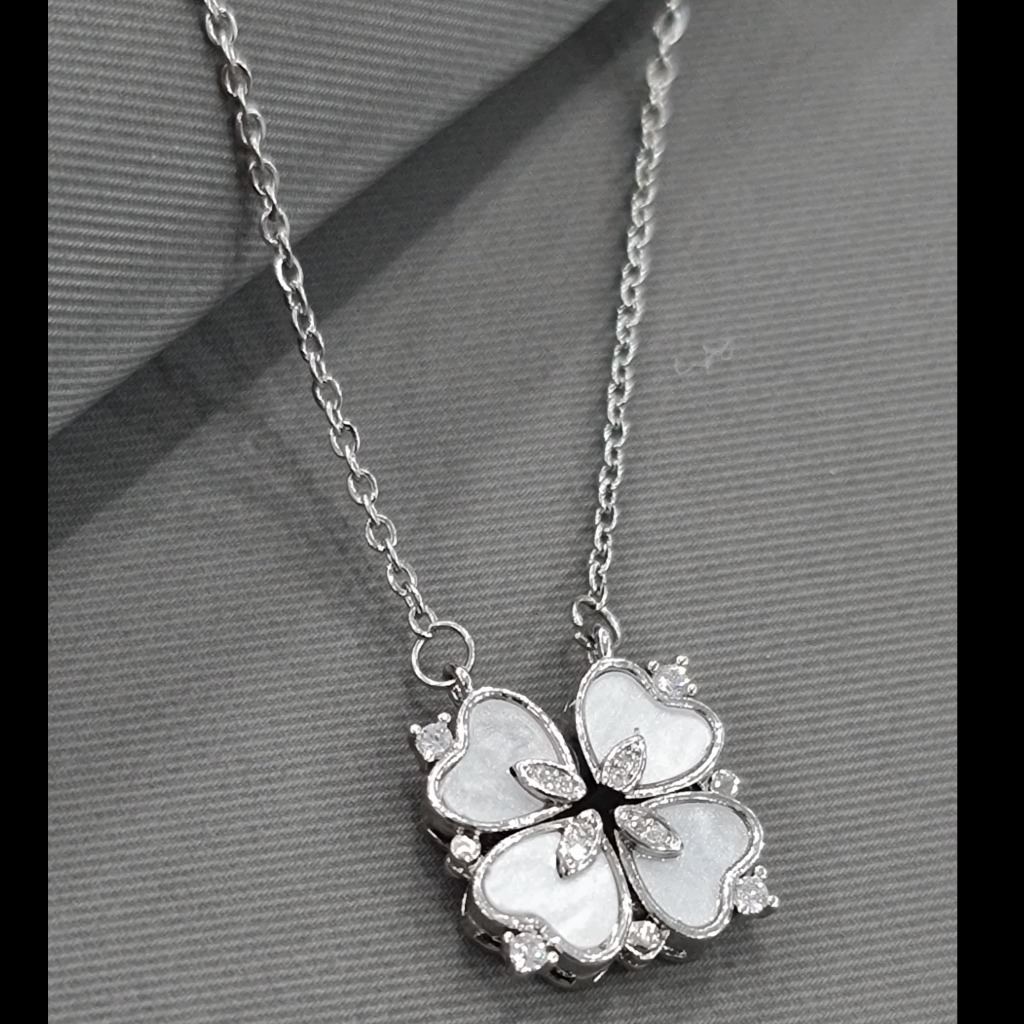 گردنبند شبدر صدفی استیل