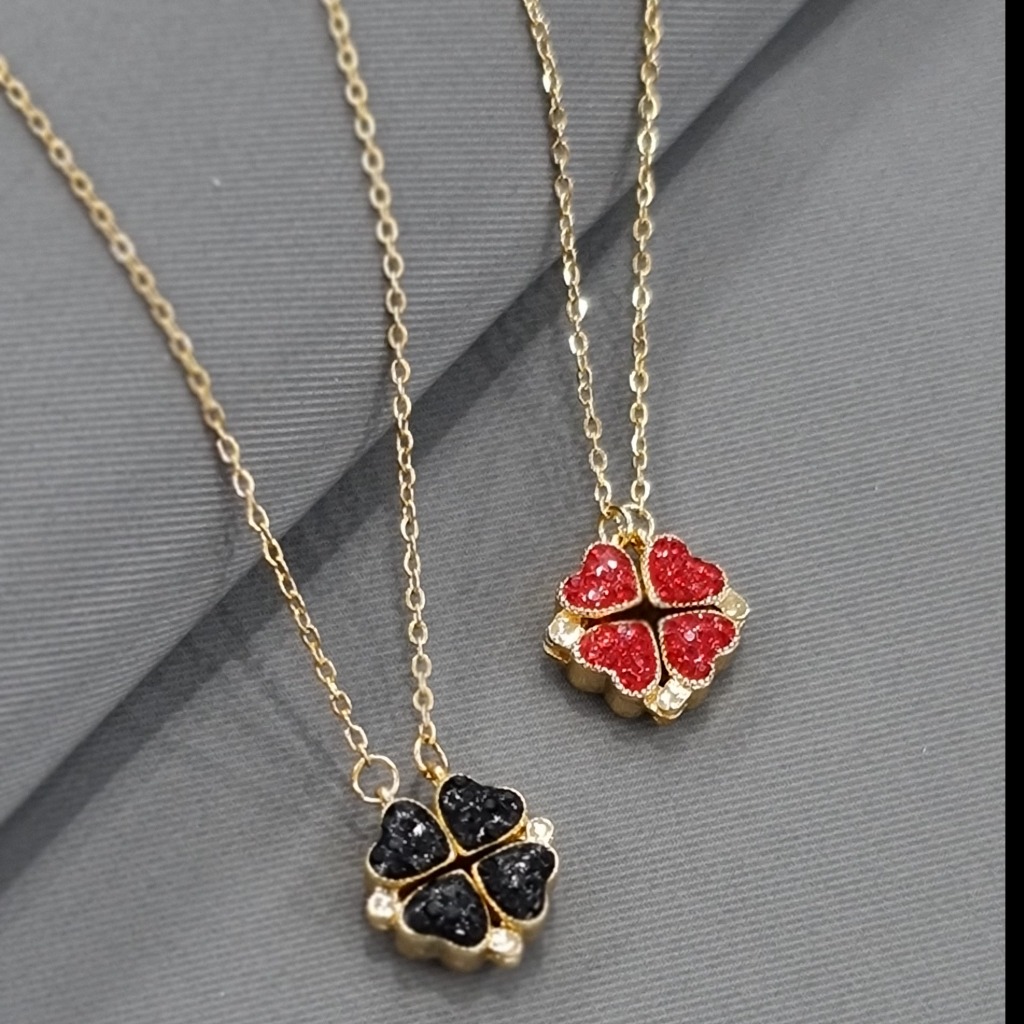 گردنبند شبدر دوطرفه مشکی قرمز