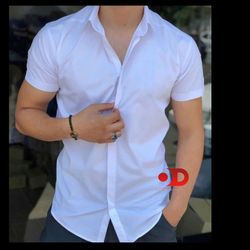 پیراهن سفید آستین کوتاه مردانه پارچه دوشین