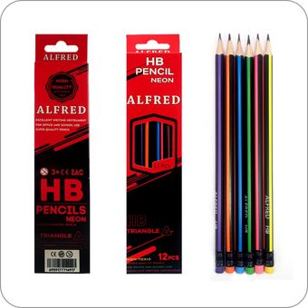 مداد تکی مشکی آلفرد HB مدل نئونی پاکن دار مثلثی کد 28