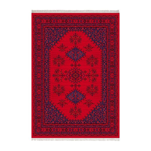 فرش ماشینی زانیس طرح عشایری زمینه قرمز