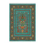 فرش ماشینی زانیس طرح حاشیه دار زمینه فیروزه ای جدید