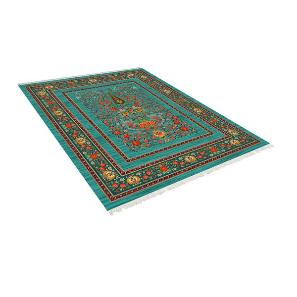 فرش ماشینی زانیس طرح حاشیه دار زمینه فیروزه ای جدید
