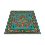 فرش ماشینی زانیس طرح حاشیه دار زمینه فیروزه ای جدید