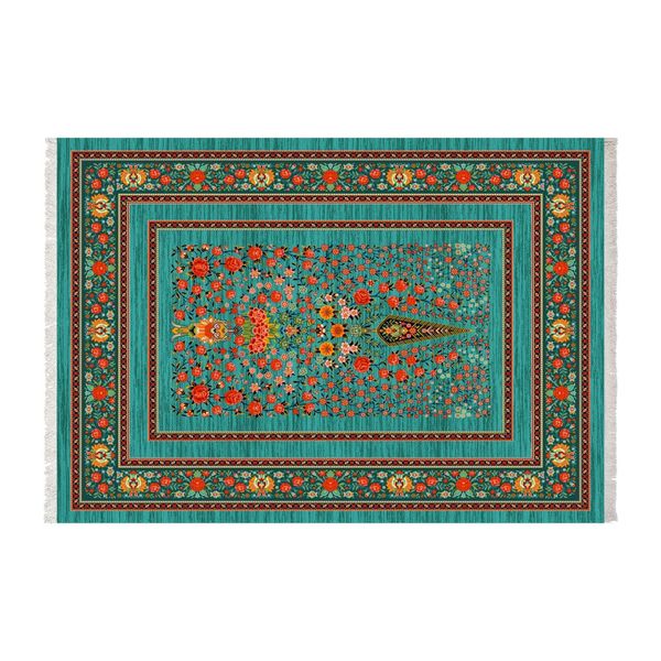 فرش ماشینی زانیس طرح حاشیه دار زمینه فیروزه ای جدید