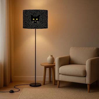 آباژور پایه بلند کنارسالنی طرح گربه مشکی