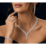 سرویس جواهر عروس نگین‌دار رنگ نقره‌ای | جنس کروم با روکش پلاتینوم کد 3276
