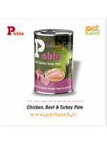 کنسرو مخصوص گربه بالغ پابلو با طعم مرغ و گوشت بوقلمون و گوشت گوساله وزن 400 گرم