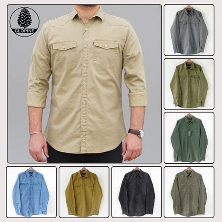 پیراهن مردانه کتان سنگ شور شده - کد 0019