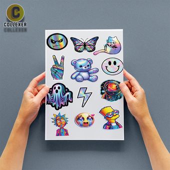 استیکر پک بدون برش طرح هولوگرام سایکدلیک - شیت برچسب A4 و A5 - کد 01