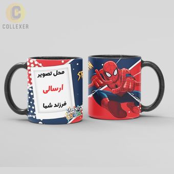 ماگ کودکانه سفارشی طرح مرد عنکبوتی (Spider Man) - کد 01 (سفید ، مشکی ، حرارتی)