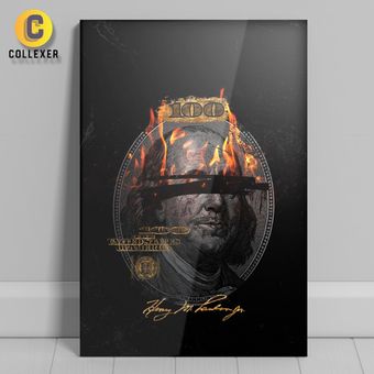 متال پوستر مفهومی کلاسیک طرح اسکناس 100 دلاری در حال سوختن - کد 01