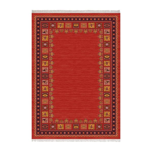 فرش ماشینی زانیس دور حاشیه زمینه قرمز روشن جدید