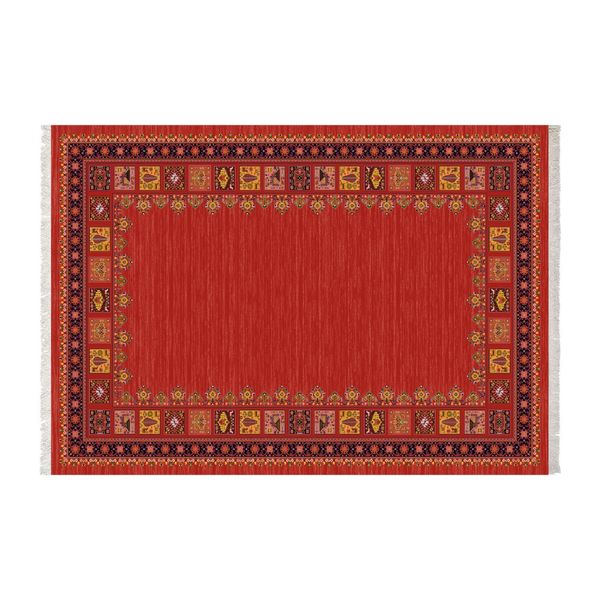 فرش ماشینی زانیس دور حاشیه زمینه قرمز روشن جدید