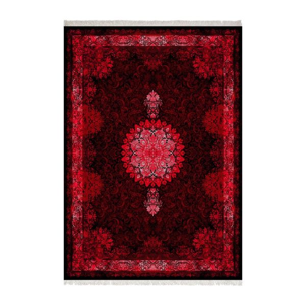 فرش ماشینی زانیس گل نشان رنگ لاکی جدید