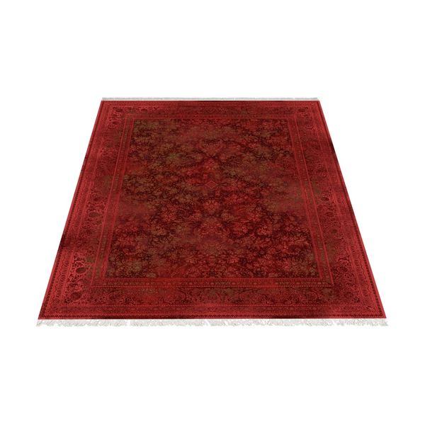 فرش ماشینی زانیس طرح قابی وینتیج زمینه قرمز لاکی