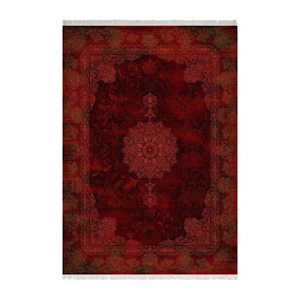 فرش ماشینی زانیس طرح گل نشان وینتیج زمینه لاکی جدید