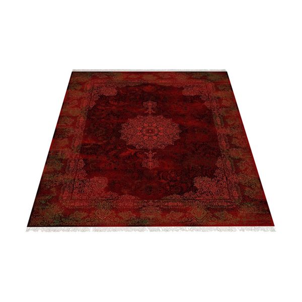 فرش ماشینی زانیس طرح گل نشان وینتیج زمینه لاکی جدید